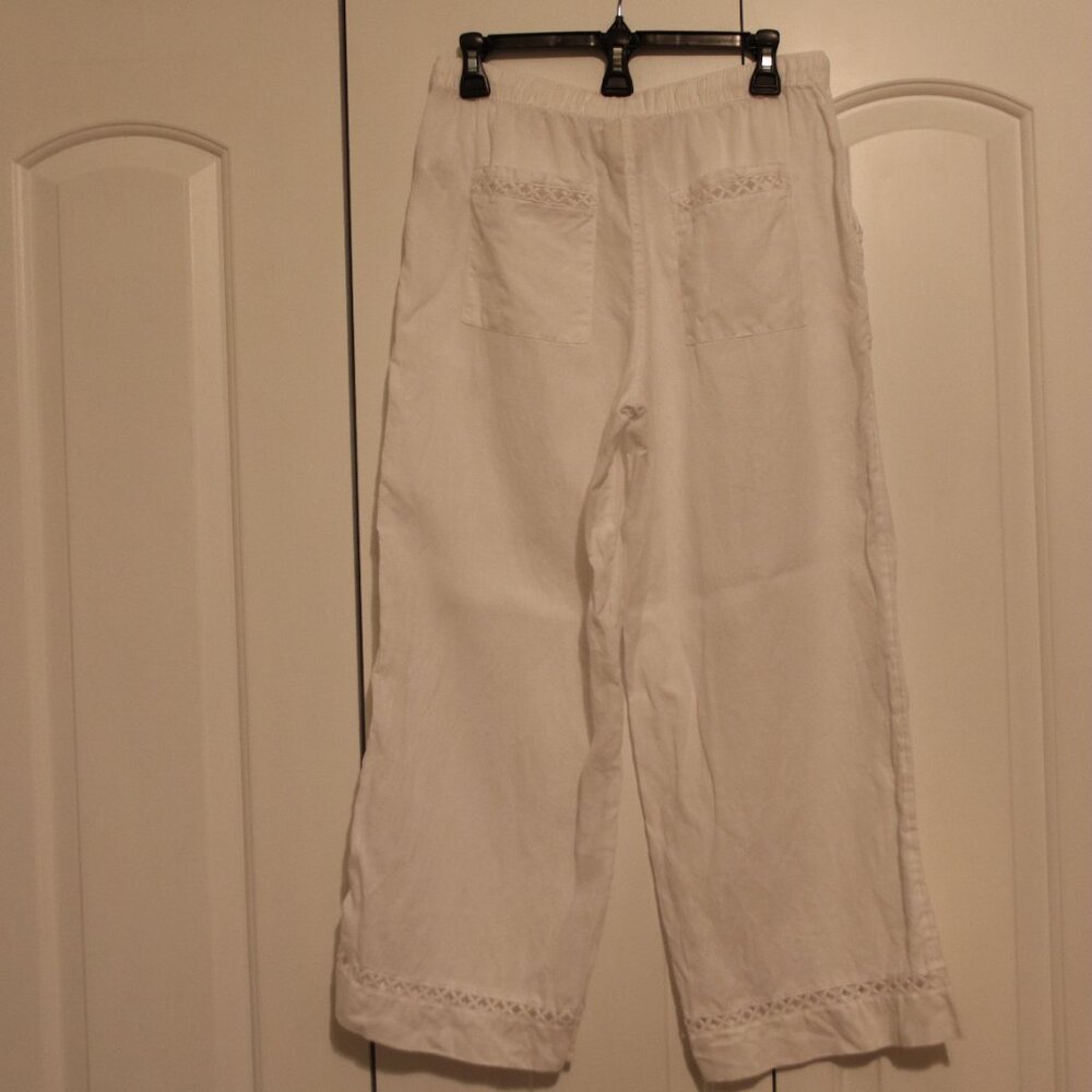 Joie 100% Linen White, Wide-Leg Cropped Elastic Waist Drawstring Pants Sz. Small - Picture 13 of 13